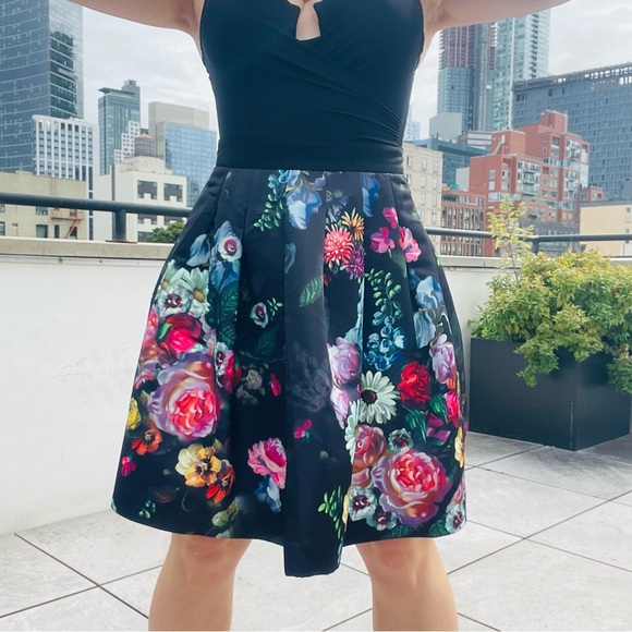 Ted Baker Black Floral Pattern Satin Tutu Tailored A-Line Skirt NWOT - Picture 9 of 16